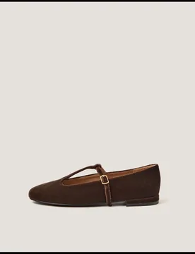 Velvet T-Bar Flat Ballet Pumps Chocolate female - Monsoon - FashionsVida