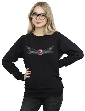 Women's Falcon & The Winter Soldier Captain America Logo Sweatshirt in Black Size: Large - Black - Size: L - Marvel - FashionsVida