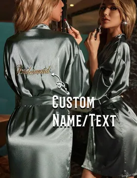 Pieza Bata de novia y dama de honor de satén personalizada, bata de boda con diseño de bordado, atuendo exclusivo de dama de honor, bata larga de sa - Shein - FashionsVida