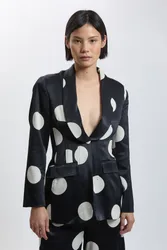 Womens Petite Viscose Satin Polka Dot Tailored Blazer - Monochrome Multi
