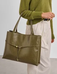 Faux Leather Tote Bag Olive female