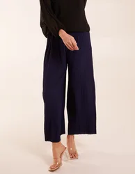 Wide Leg Pleated Trousers - L / NAVY - female