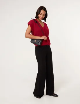Ribbed Wide Leg Trousers - 14/16 / BLACK - female - Blue Vanilla - FashionsVida