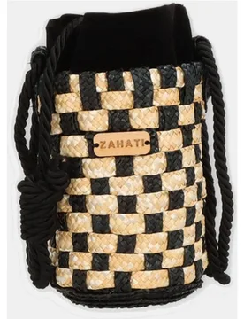 Bolso cubo mini Tris-Tras de paja bicolor en y negro - Zahati - FashionsVida