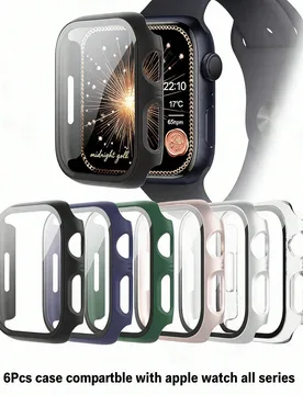 Piezas Funda compatible con Apple Watch 38/40/41/42/44/45/46/49mm Series 11/10/9/8/7/6/5/4 Cobertura completa Protector de cara de PC duro Parachoques - Shein - FashionsVida