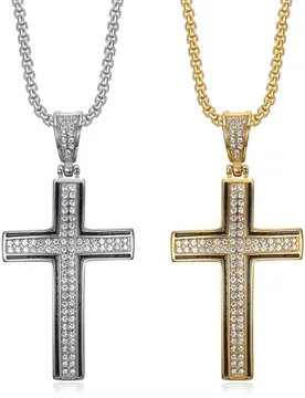 Vintage Iced Out Bling Zircon Cross Pendant Male Gold Silver Color Stainless Steel Tennis Necklace for Man Jewelry Dropshipping - Aliexpress - FashionsVida