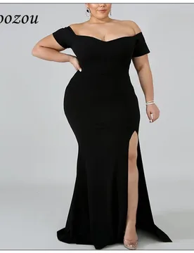 Side Open Prom Formal Party Maxi Dress For Women Plus Size 4XL Elegant Off Shoulder Dresses Summer Black Short Sleeve Long Dress - Aliexpress - FashionsVida