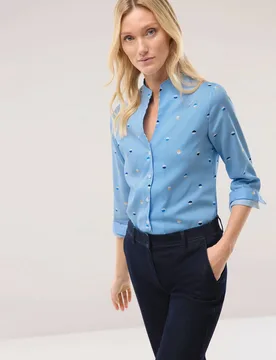 Extraglatt-Bluse Kelchkragen, #normale Größen, Farbe Blau, 52, reine Baumwolle bügelfrei Damen - Walbusch - FashionsVida