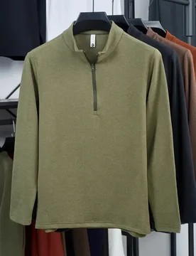 New Autumn and winter High quality Men's long sleeved T-shirt double-sided velvet comfortable and warm half zipper casual top - Aliexpress - FashionsVida