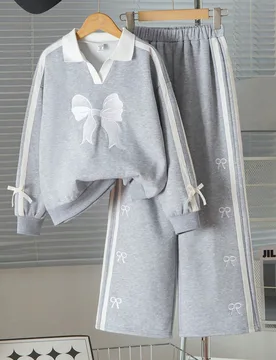 Conjunto de 2 piezas de ropa de otoño para niñas preadolescentes, sudadera minimalista con gráfico, estilo deportivo y de moda, con lazo bordado, c - Shein - FashionsVida