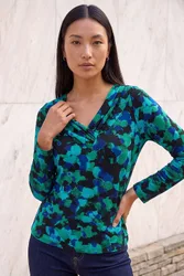 Women's Printed V-Neck Stretch Top Size: 16 - Multicolor - Size: 16