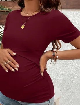 Top de lactancia de unicolor con cuello redondo y manga corta para maternidad S - Shein - FashionsVida