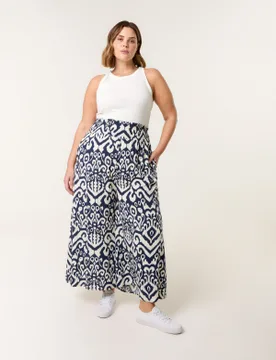 Curve Abstract Printed Shirred Waist Wide Leg Trousers - 22/24 / NAVY - female - Blue Vanilla - FashionsVida