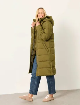 Hooded Longline Puffer Coat Green female - Fatface - FashionsVida