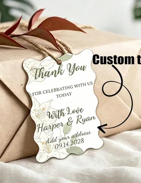 Etiquetas de agradecimiento personalizadas con diseño floral para bodas, borde ondulado, nombre y fecha personalizados, etiquetas decorativas para re - Shein - FashionsVida