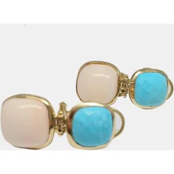 Pendientes de oro, coral y aguamarina