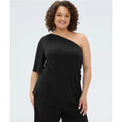Camiseta de mujer asimétrica de jersey con destellos luminosos drapeado lateral que crea movimiento
