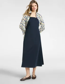 Vestido largo de raso mezcla algodón largo por encima del tobillo - Elena Miró - FashionsVida