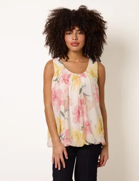 Scoop Neck Puffball Sleeveless Top - S/M / PINK/LEMON - female - Blue Vanilla - FashionsVida