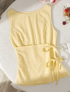 Blusa elegante y romántica de mujer estilo francés, 100% algodón, amarillo pálido, verano chic, para brunch y fiesta de despedida de soltera, sin - Shein - FashionsVida