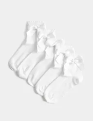 Pack Cotton Rich Ankle Bow Socks (6 Small-7 Large) White Female