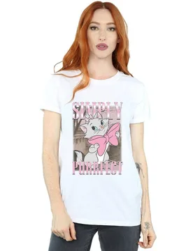 Women's Aristocats Marie Simply Purrfect Homage Cotton Boyfriend T-Shirt in White Size: Medium - White - Size: M - Disney - FashionsVida