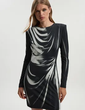 Women's Archive Graphic Print Long Sleeve Mini Dress in Black Size: XS - Black - Size: XS - Karen millen - FashionsVida