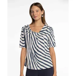 Camiseta de mujer de punto circular escote drapeado