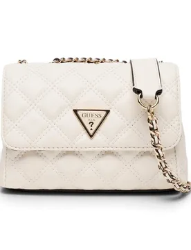 Borsa Giully II Mini Convertible Flap Donna Off White Trapuntata con Tracolla a Catena - Guess - FashionsVida