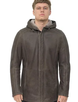 Mens Sheepskin Hooded Parka Coat-Alafaya - Brown - Size 3xl - Infinity Leather - FashionsVida