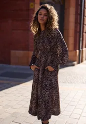 Elsie Shirred Bodice Big Cat Print Midi Dress In Brown - 6