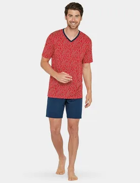 Pijama corto de hombre de punto en color y azul marino - Impetus - FashionsVida