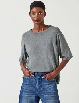 Cotton Rich Crew Neck T-Shirt Grey Marl female - hush - FashionsVida