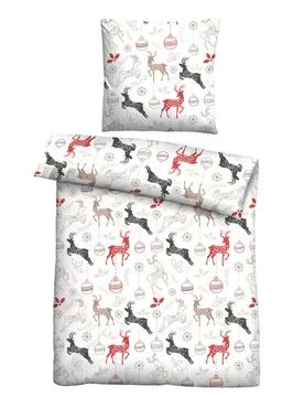 Feinbiber Bettwäsche Hirsche Weihnachten weiss, 1x 135x200 cm + 1x 80x80 cm - Castell - FashionsVida