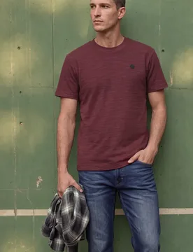 Street One Cosy Slub T-Shirt mit Struktur male Rot - Street One MEN - FashionsVida