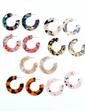 Lot 6pcs Acetate Acrylic Tortoise Shell, C Shape Stainless Steel Earring Studs, Leopard Prin, Boho, Ohrringe Finding, 40mm, ACE - Aliexpress - FashionsVida