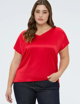 Camiseta de mujer bimateria con cuello de pico - Fiorella Rubino - FashionsVida