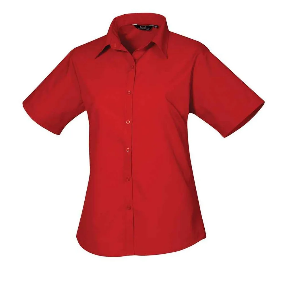 Womens/ladies Poplin Short-Sleeved Blouse (Red) - Size 10 Uk - Premier - FashionsVida