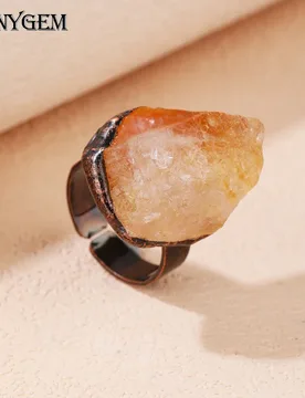 SHINYGEM Natural Citrine Raw Stone Irregular Open Adjustable Fashion Gift Ring With Bronze Plating - Aliexpress - FashionsVida