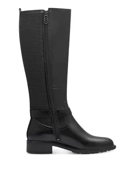 Womens Black Leather Knee High Riding Boots - Size Eu 38 - Tamaris - FashionsVida