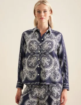 Hemdbluse Tuchprint Blau 40 - Seidensticker - FashionsVida