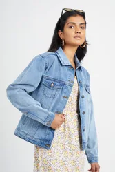 Womens Mid Blue 'Blooms' Western Style Denim Jacket Cotton - Size 8 Uk