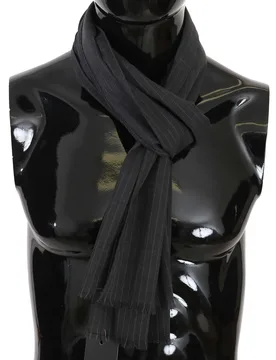 Mens Gray 100% Wool Striped Pattern Wrap Scarf - Grey - One Size - Dolce & Gabbana - FashionsVida