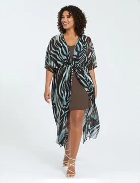 Sobrecamisa de mujer de cebra con enagua parte delantera abierta con cordón para atar en la cintura - Fiorella Rubino - FashionsVida