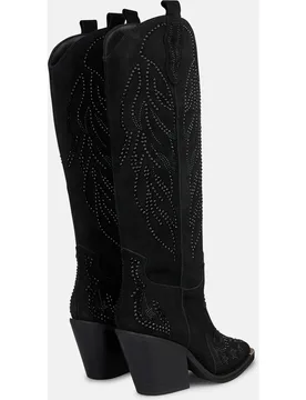 Botas cowboy de mujer en ante con detalle pedrería tonal - Alma en Pena - FashionsVida