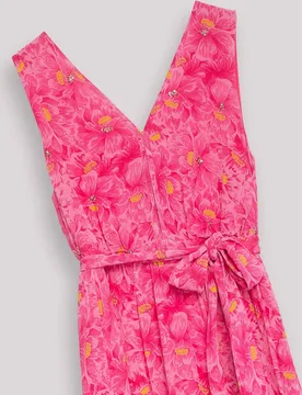 Vestido largo fluido con estampado floral y bordado - Niza - FashionsVida