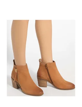 Suede Block Heel Ankle Boots Tan female - Dune london - FashionsVida