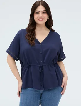 Blusa de mujer de viscosa con cordón ajustable en la cintura cierre con botones delante cintura con cordón ajustable - Fiorella Rubino - FashionsVida