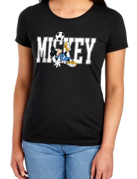 Women's Mickey Mouse Football Kick Tee, Black T-Shirt Size: Large - Black - Size: L - Disney - FashionsVida