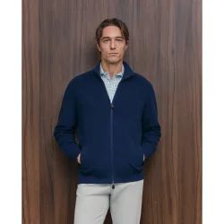 Cardigan de hombre de c-semicisne cremallera liso algodón merino